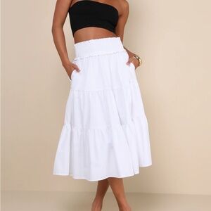 lulus covetable charm poplin tiered midi skirt